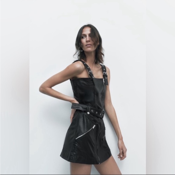 NWT Genuine Leather Zara Biker Dress - Picture 3 of 13
